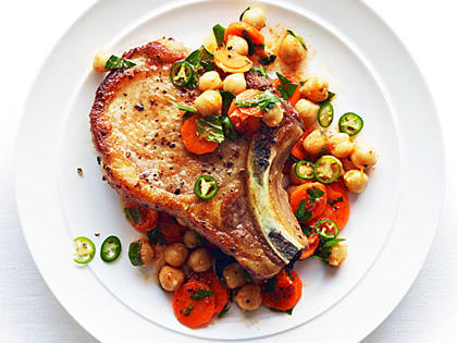 Moroccan Carrot and Chickpea Salad with Pork Chops