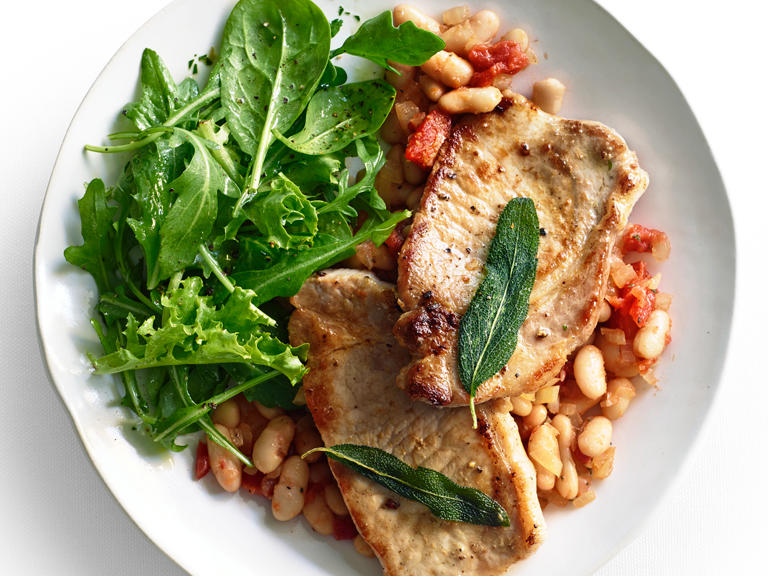 Pork Scaloppine with White Beans and Fried Sage