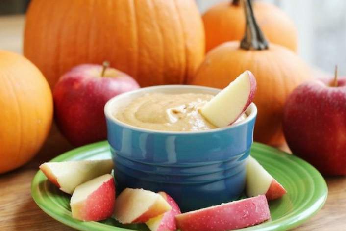 Easy Pumpkin Cream Cheese Dip with fresh apples.