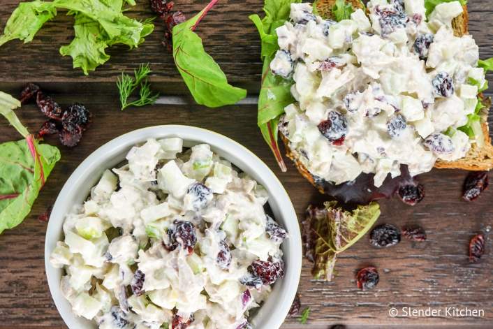 Cranberry Tuna Salad made with dried cranberries, celery, apple, and tuna.