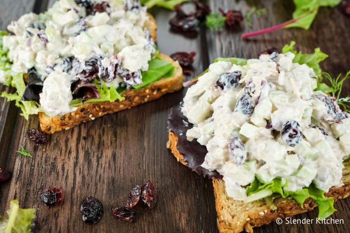 Cranberry Tuna Salad served on whole wheat bread with lettuce.