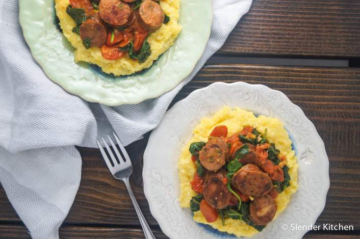 Sausage, Spinach, and Polenta Bowls for dinner on Wednesday in the weekly meal plan,