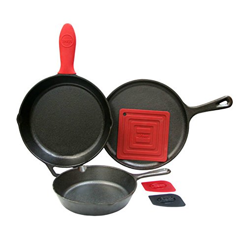 Lodge 6 Piece Seasoned Cast Iron Cookware and Acce...