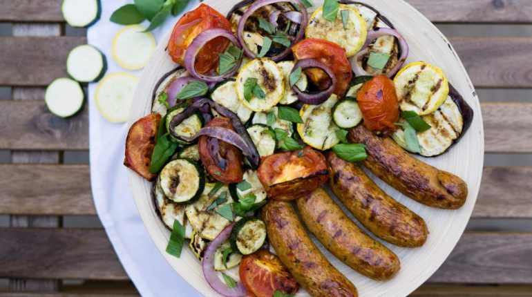 Grilled Chicken Sausages and Summer Vegetables