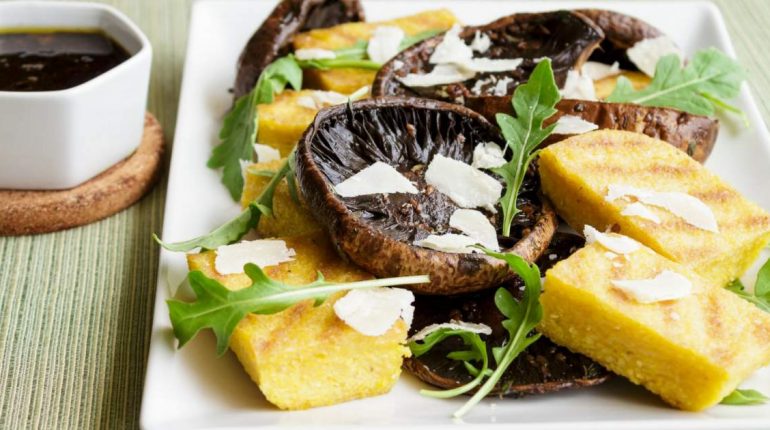 Grilled Balsamic Mushrooms with Polenta