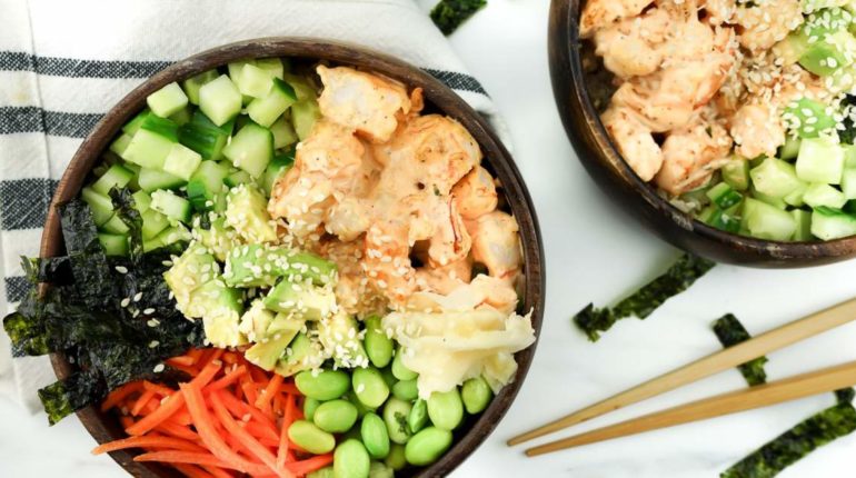 Spicy Shrimp Sushi Bowls - Slender Kitchen