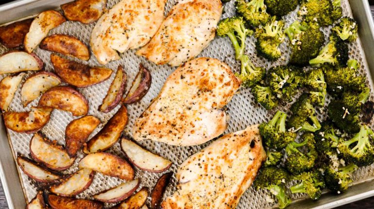 Roasted Chicken and Potatoes with Broccoli